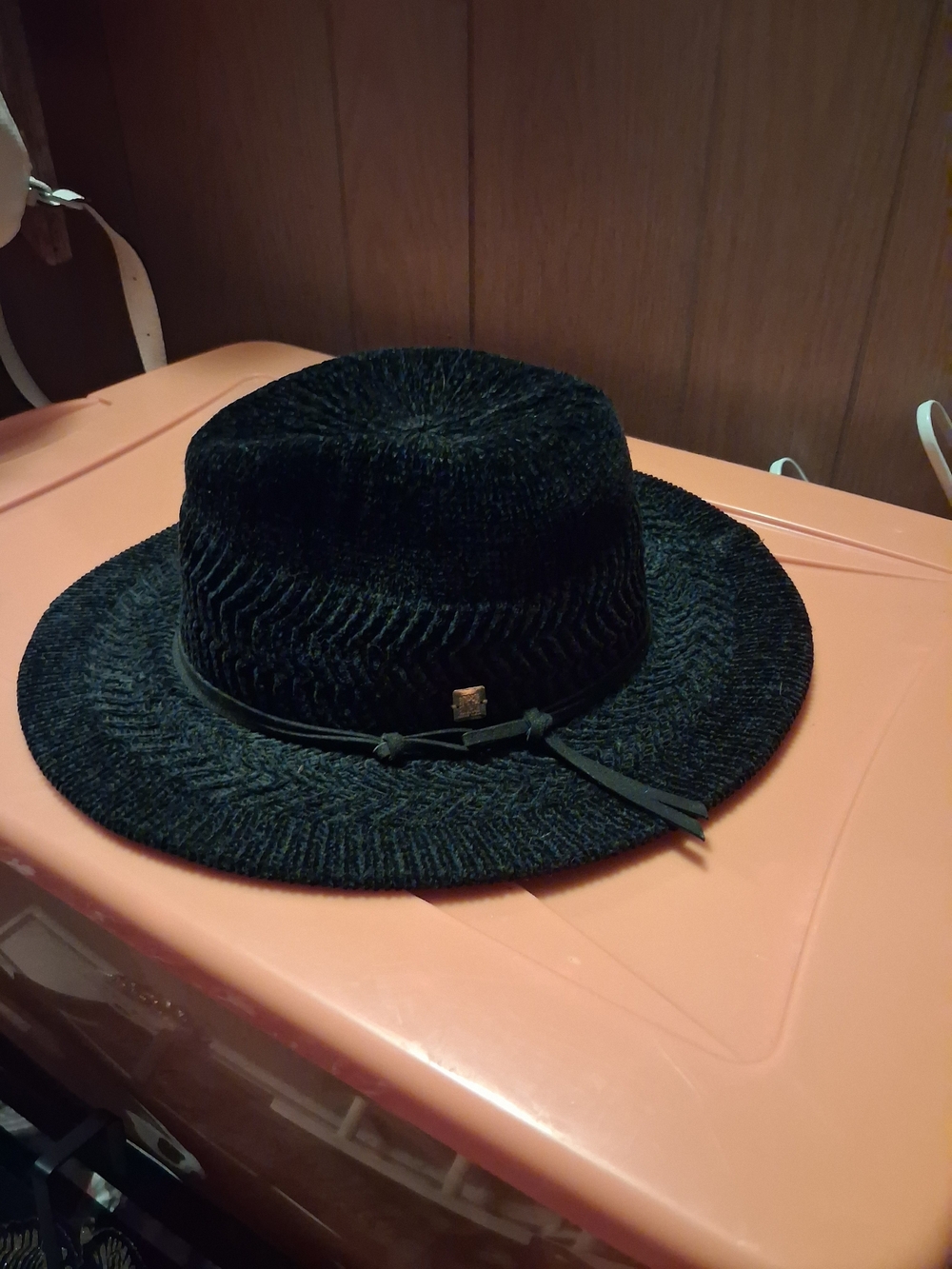 Anne Klein Black Woven Straw Fedora Hat with Band. NWT